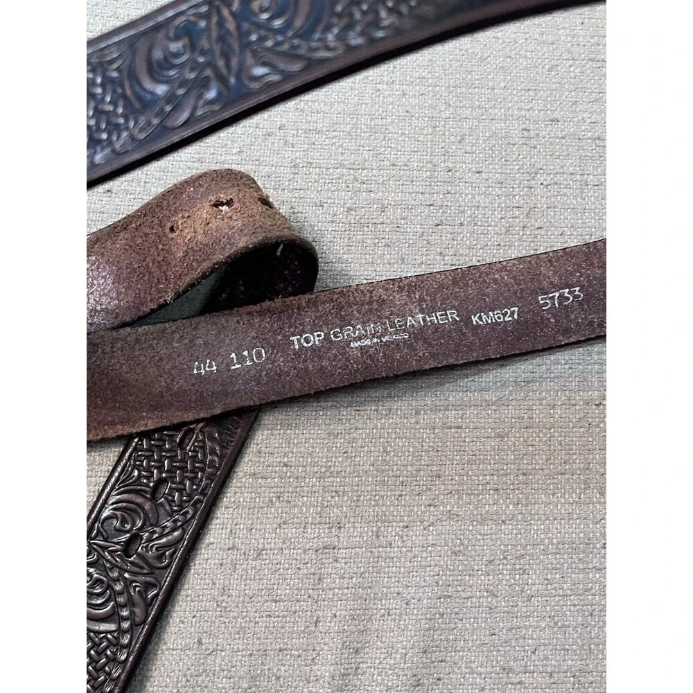 Vtg Style Tooled Buckle Belt Western Eagle Cowboy 44 Brown Leather Y2K Rodeo